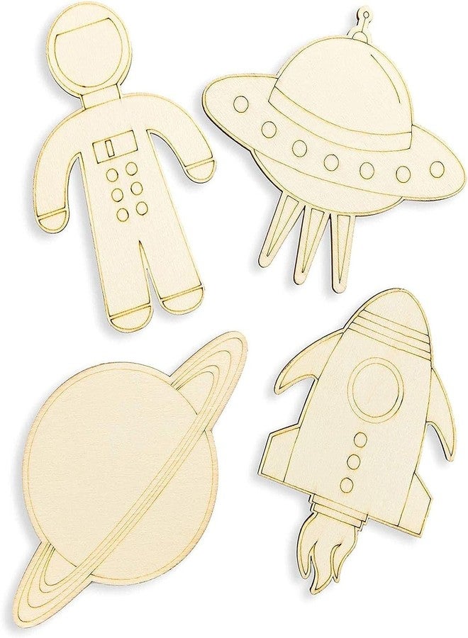 Cliths 24 Pack Unfinished Wood Cutouts for Outer Space Crafts, Wooden UFO, Astronaut, Planet, Rocket Ship (5.5 x 4.6 in) - Image 1